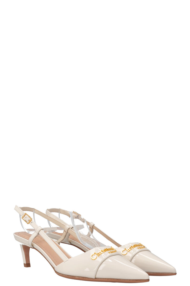 CHRISTIAN DIOR MyDior Slingback Kitten Heel Patent White