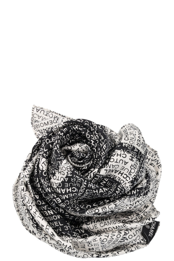 CHANEL CC Scarf Silk Black White
