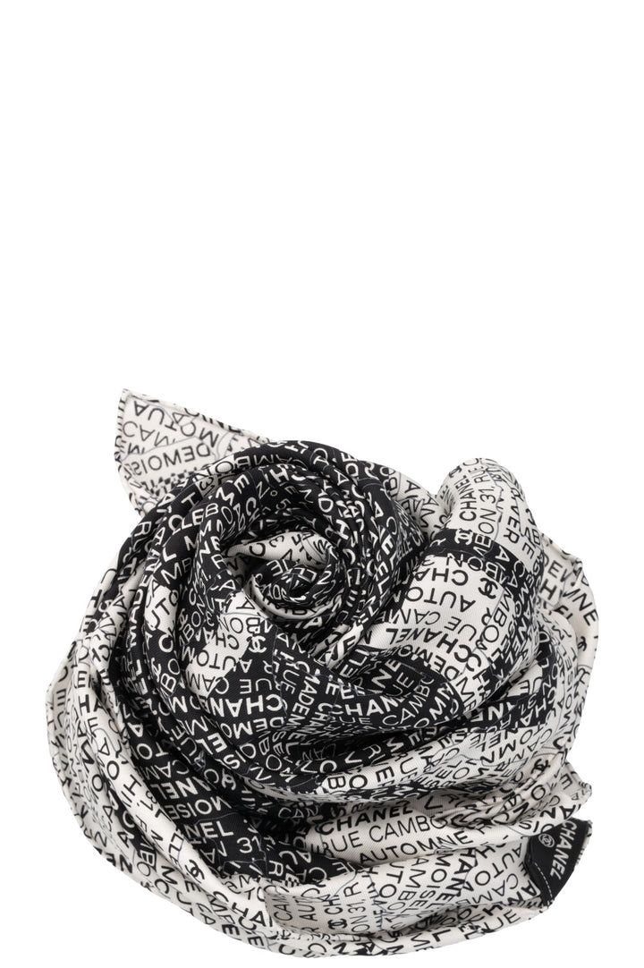 CHANEL CC Scarf Silk Black White