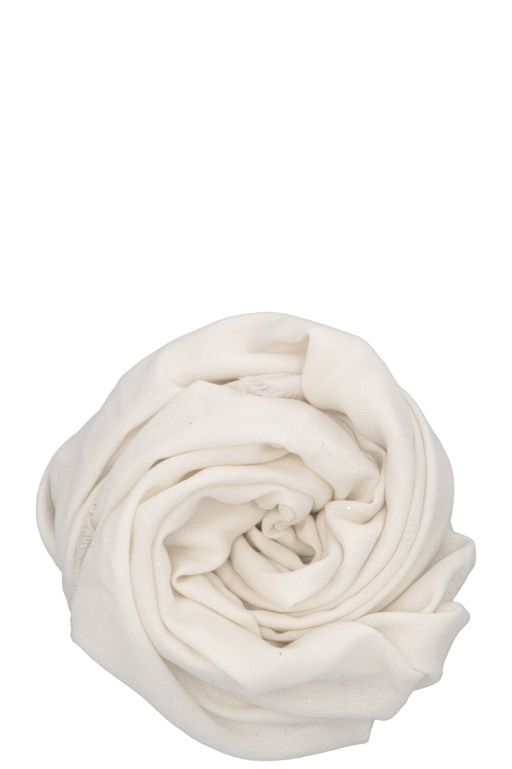 CHANEL Logo Scarf Cashmere Silk White