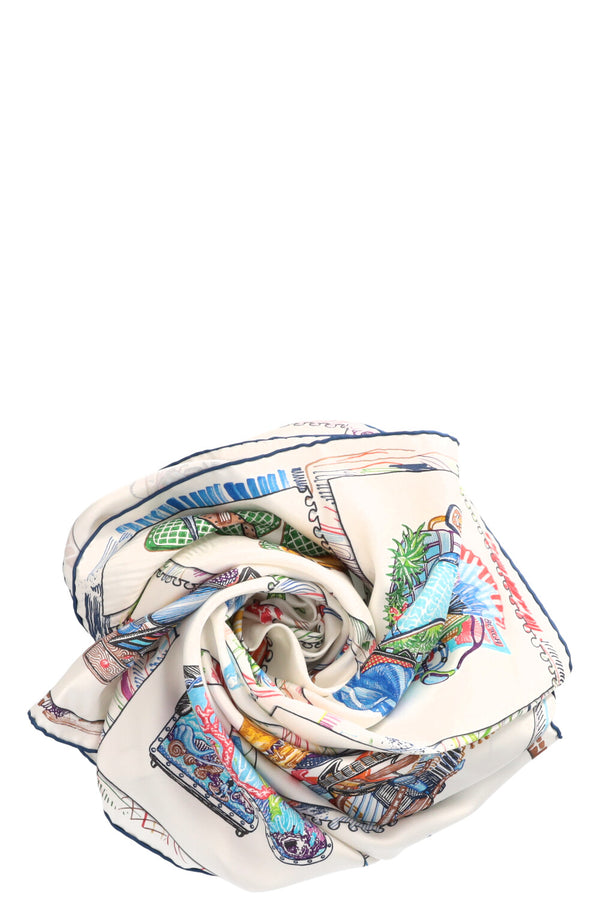 HERMÈS Carré 90 Scarf Silk Horses White