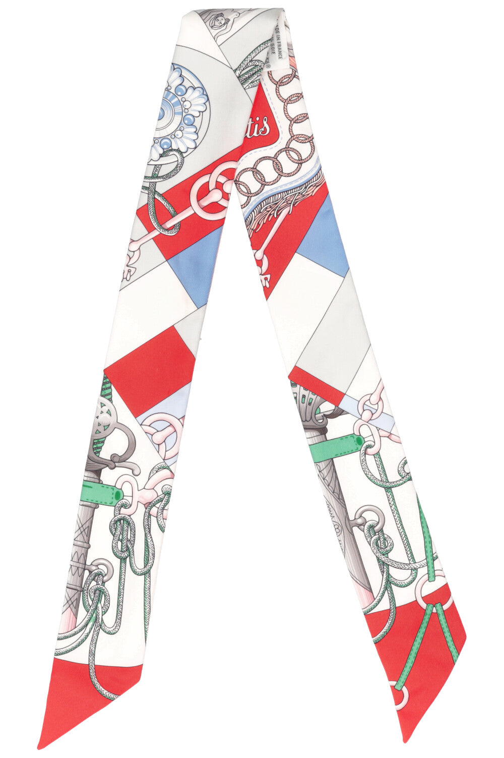 HERMÈS Cliquets Twilly en soie blanche et rouge