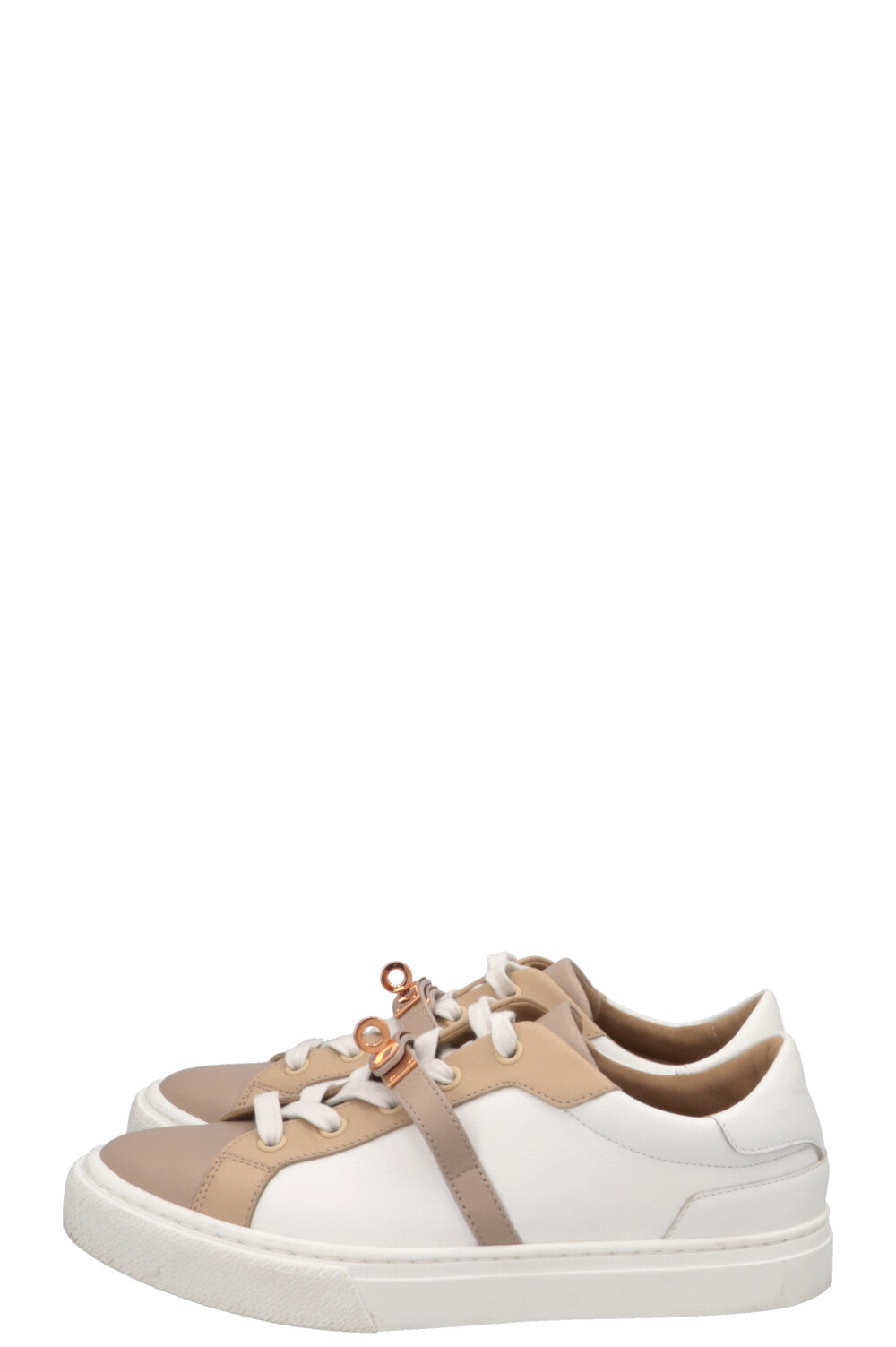 Baskets Hermès Day en cuir beige et blanc