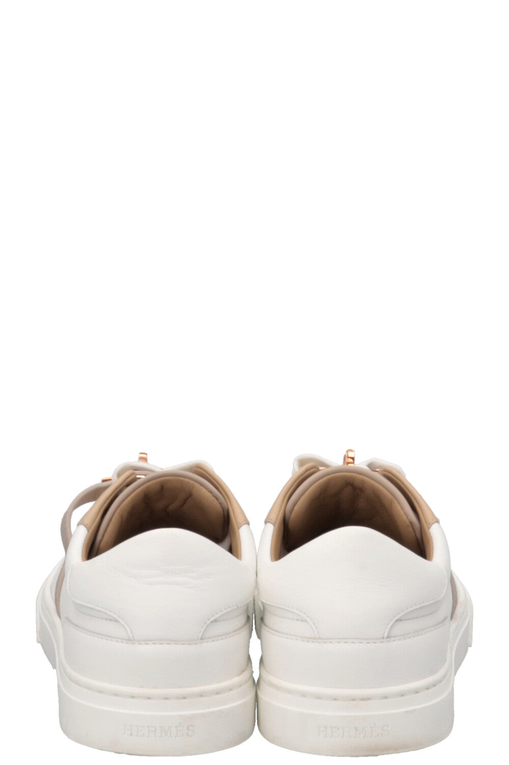 Baskets Hermès Day en cuir beige et blanc