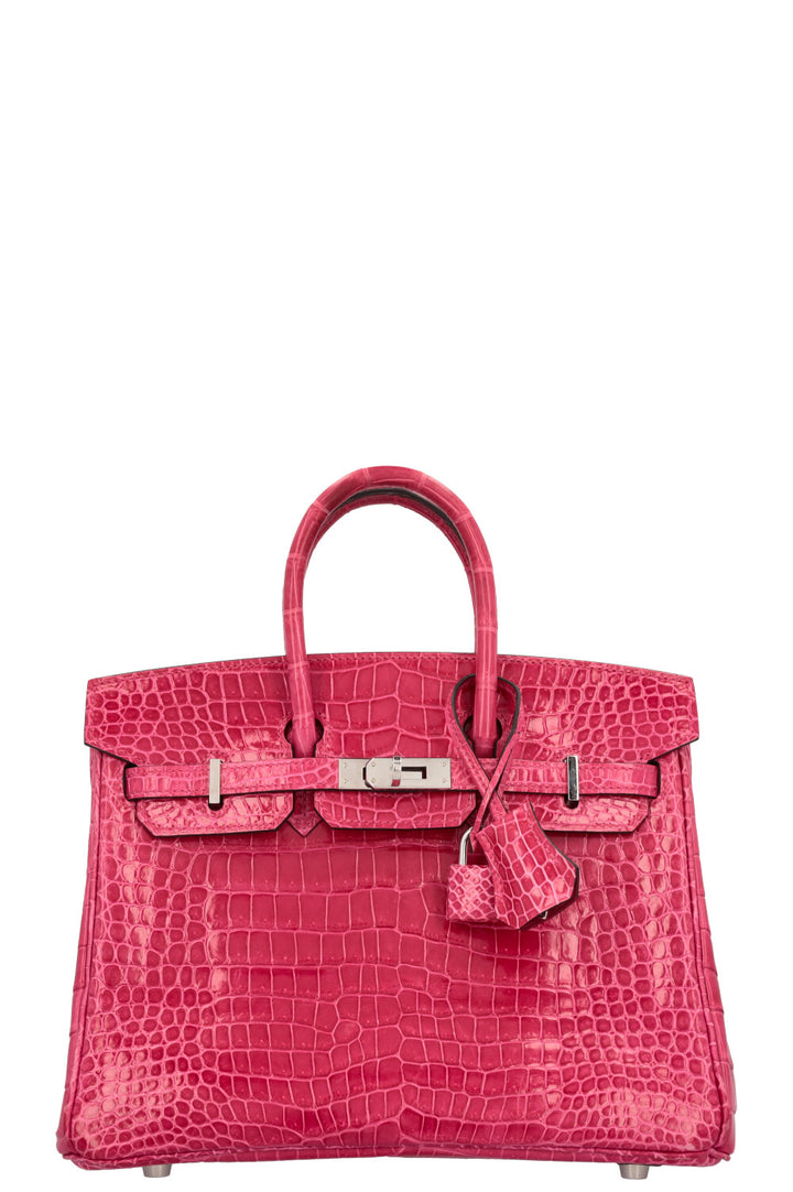 HERMÈS Birkin 25 Crocodile Porosus Lisse Rose Mexique
