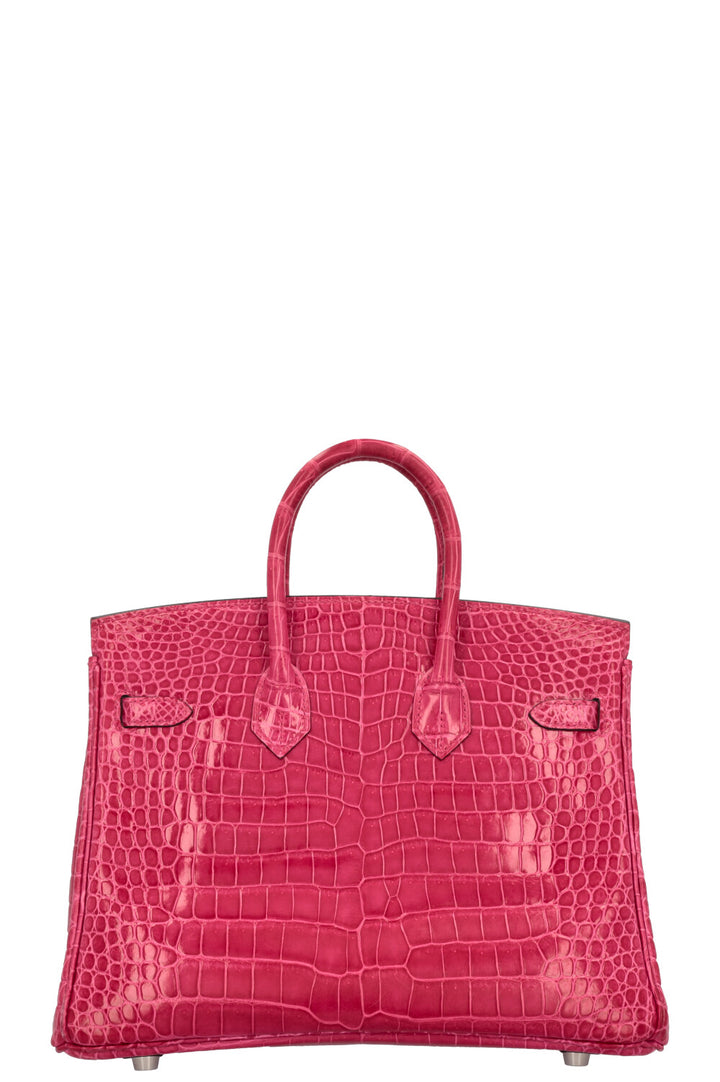 HERMÈS Birkin 25 Crocodile Porosus Lisse Rose Mexique