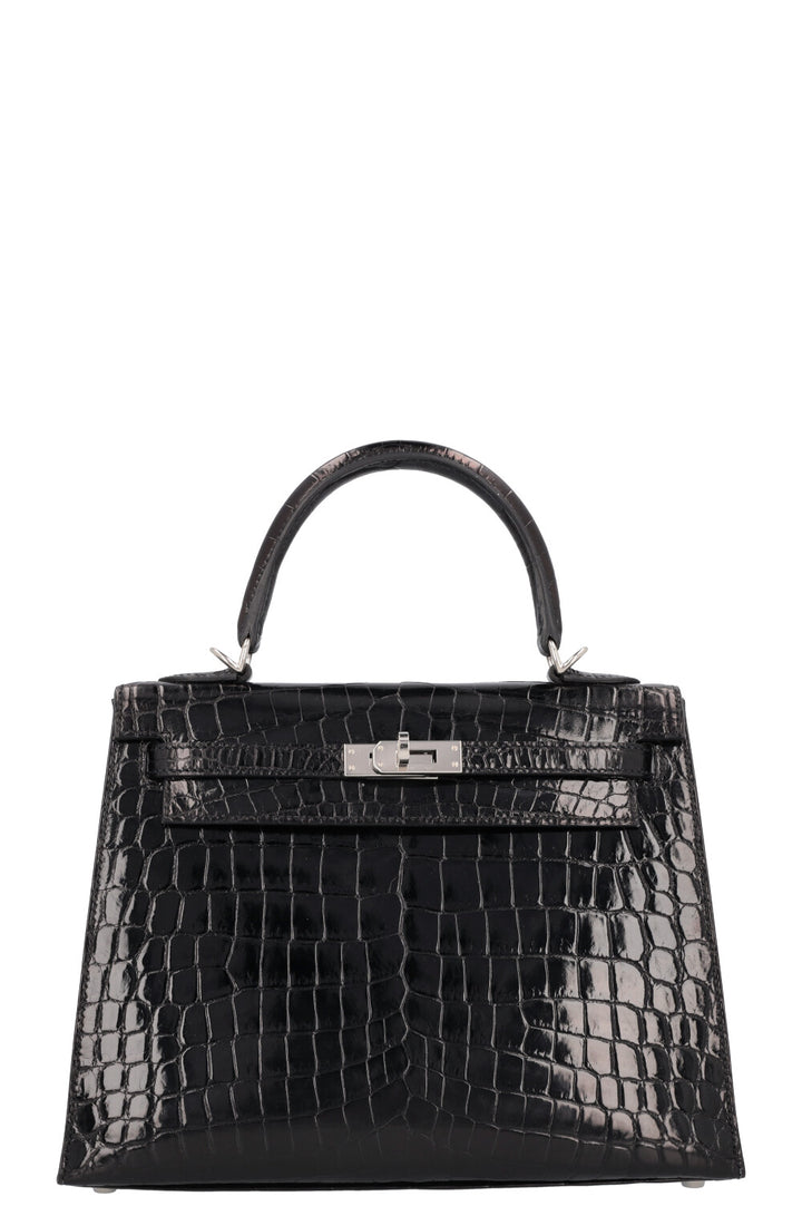 HERMÈS Kelly 25 Sellier Crocodile Niloticus Lisse Noir