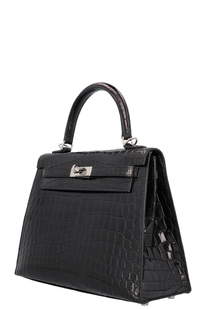 HERMÈS Kelly 25 Sellier Crocodile Niloticus Lisse Noir