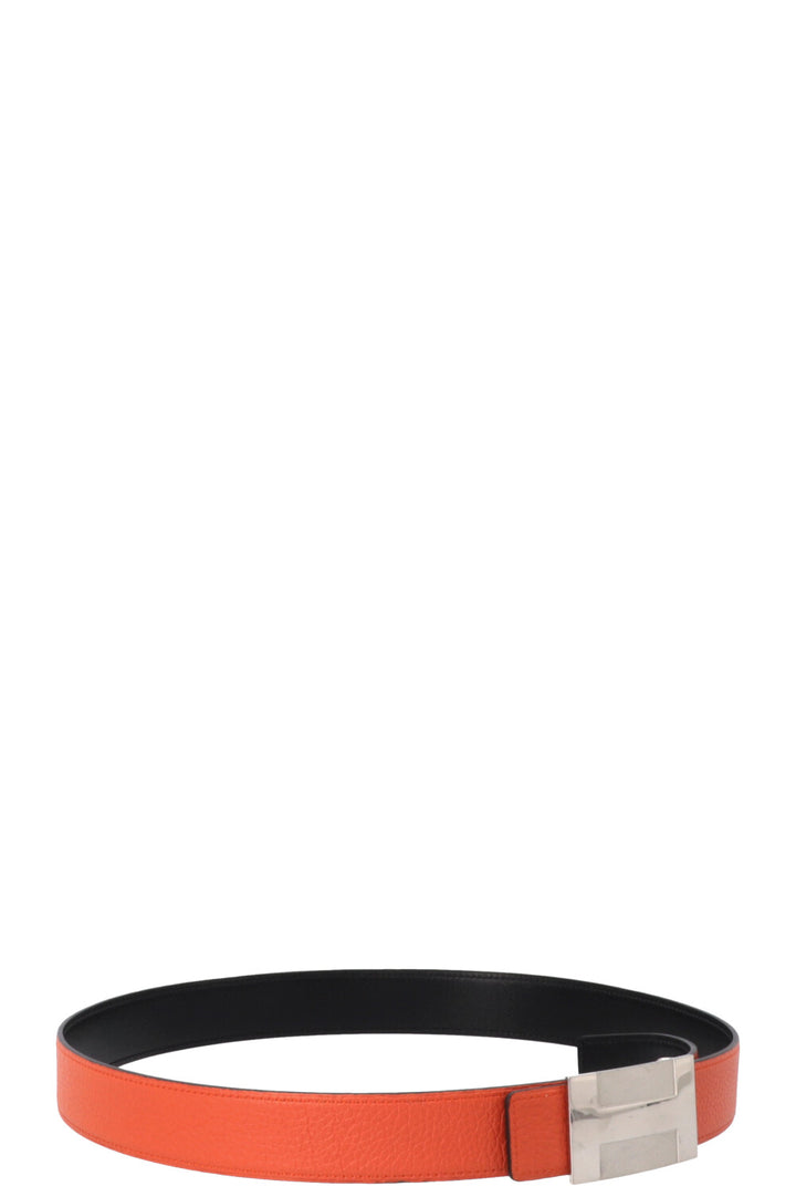Ceinture HERMÈS H Argent Orange Noir