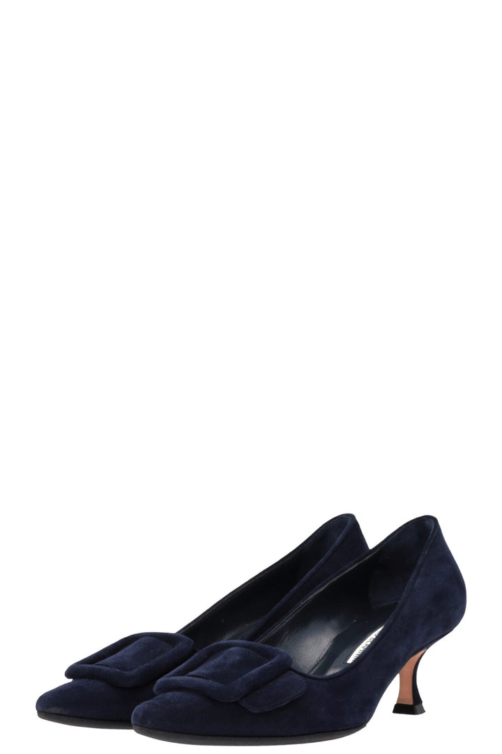 MANOLO BLAHNIK Maysale 50 Heels Navy