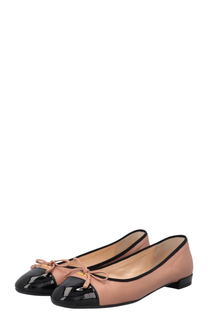 PRADA Ballerina Flats Leather Nude Black
