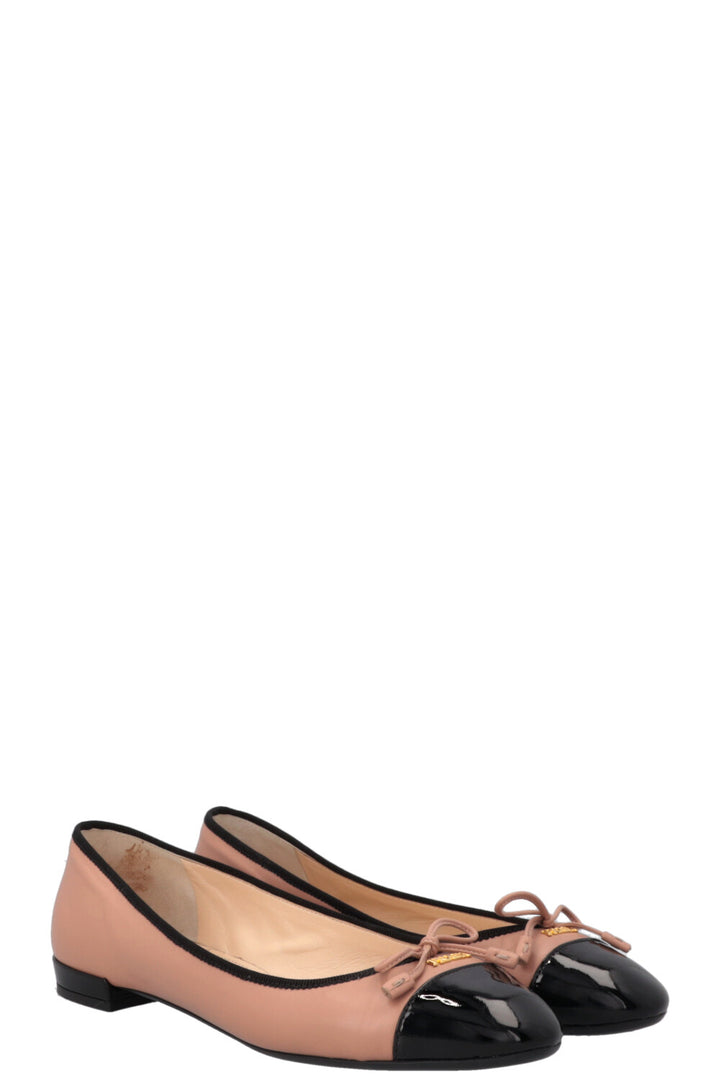 PRADA Ballerina Flats Leather Nude Black