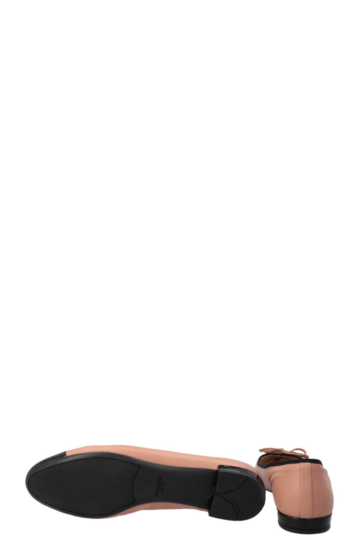 PRADA Ballerina Flats Leather Nude Black