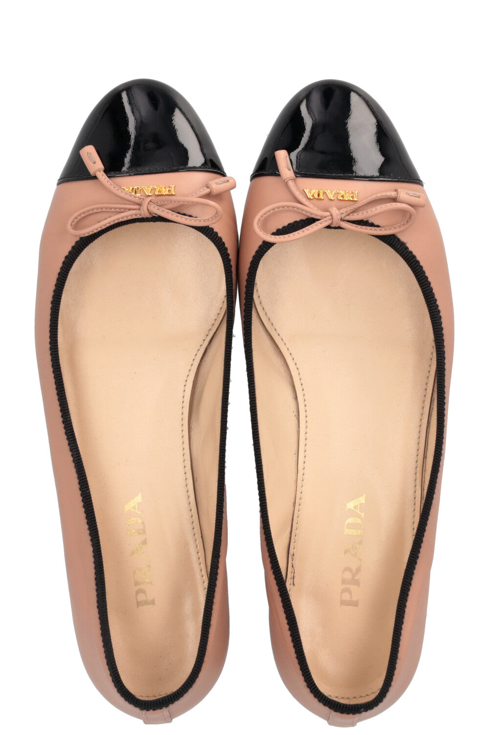 PRADA Ballerina Flats Leather Nude Black