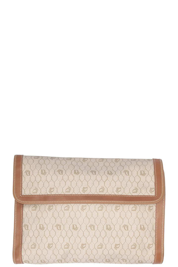 CHRISTIAN DIOR Briefcase Clutch Canvas Beige