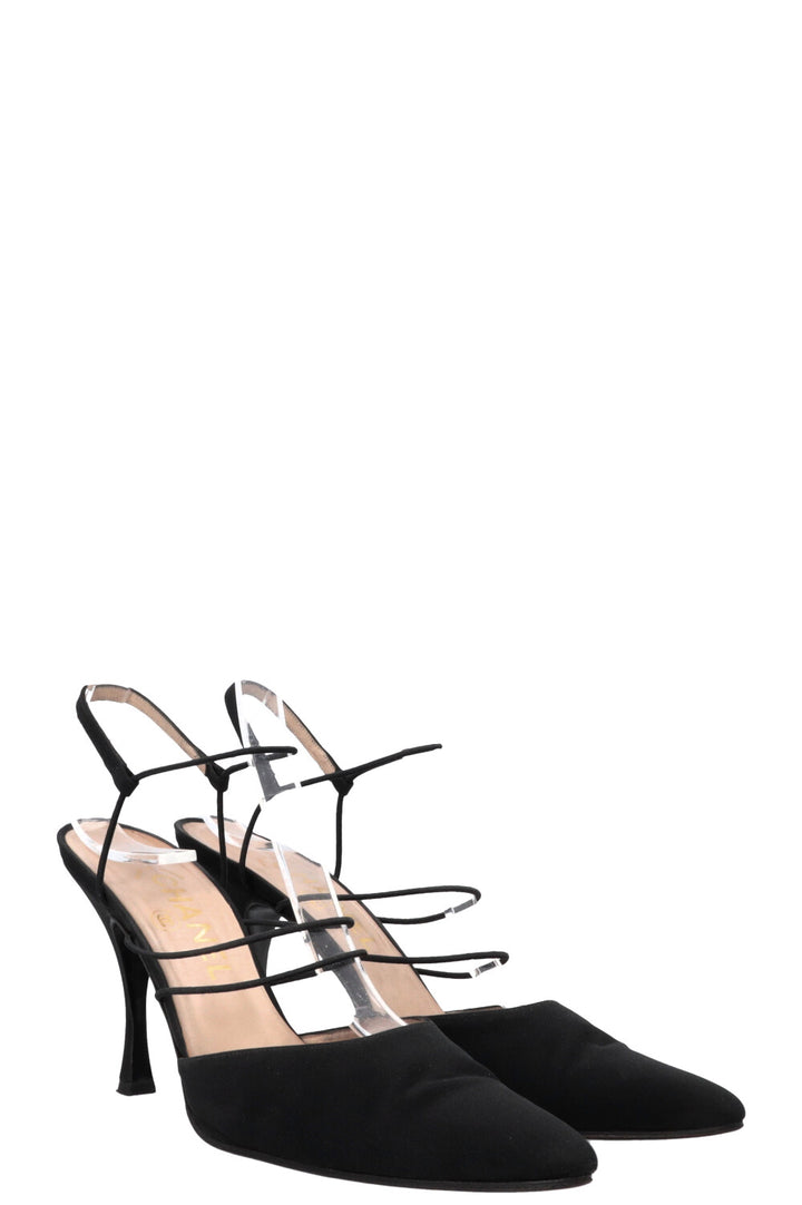 CHANEL Strap Heels Satin Black