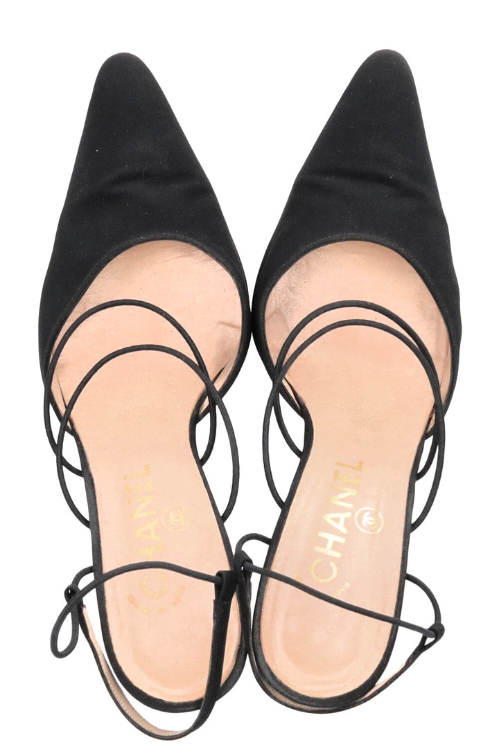 CHANEL Strap Heels Satin Black