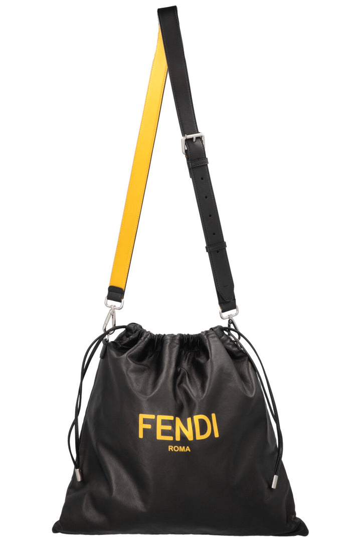 FENDI Logo Drawstring Tote Bag Black