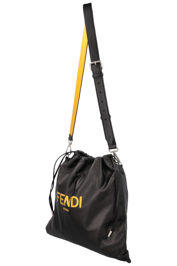 FENDI Logo Drawstring Tote Bag Black