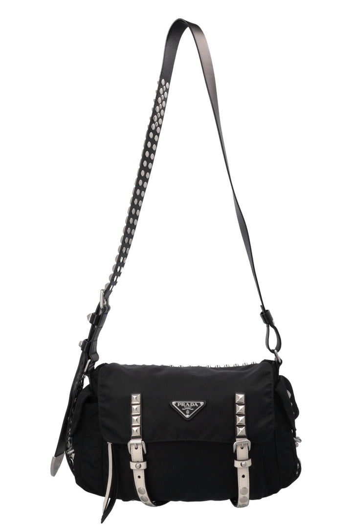 PRADA Studded New Vela Crossbody Bag Black