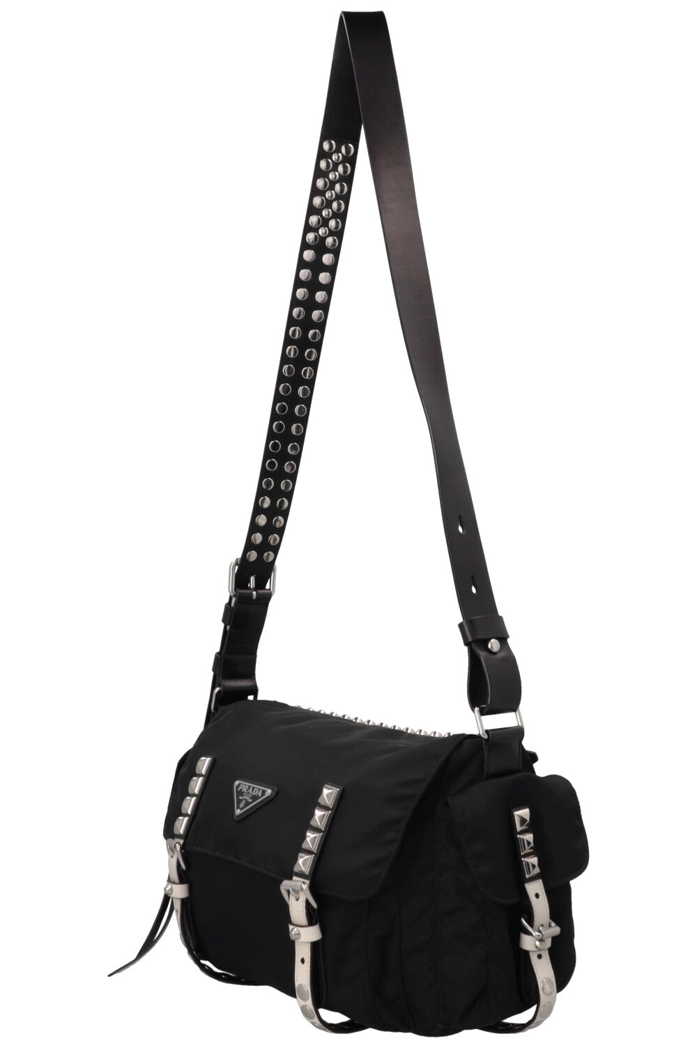 PRADA Studded New Vela Crossbody Bag Black