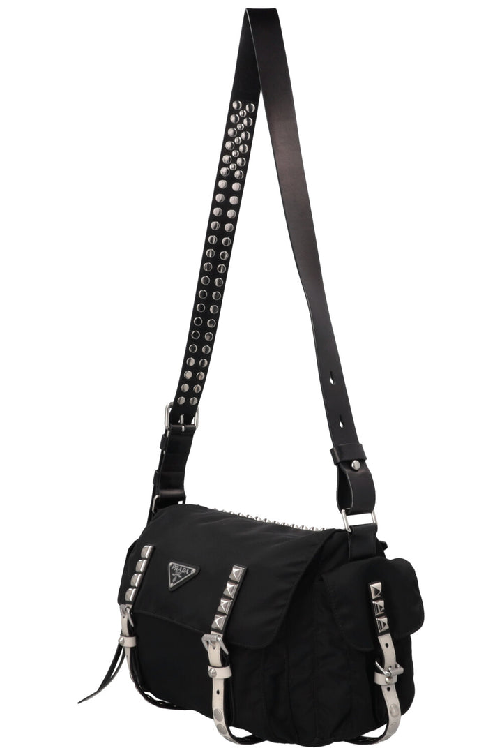 PRADA Studded New Vela Crossbody Bag Black