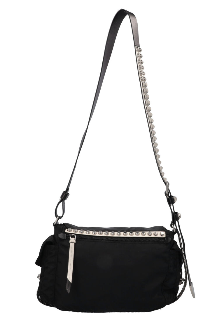 PRADA Studded New Vela Crossbody Bag Black