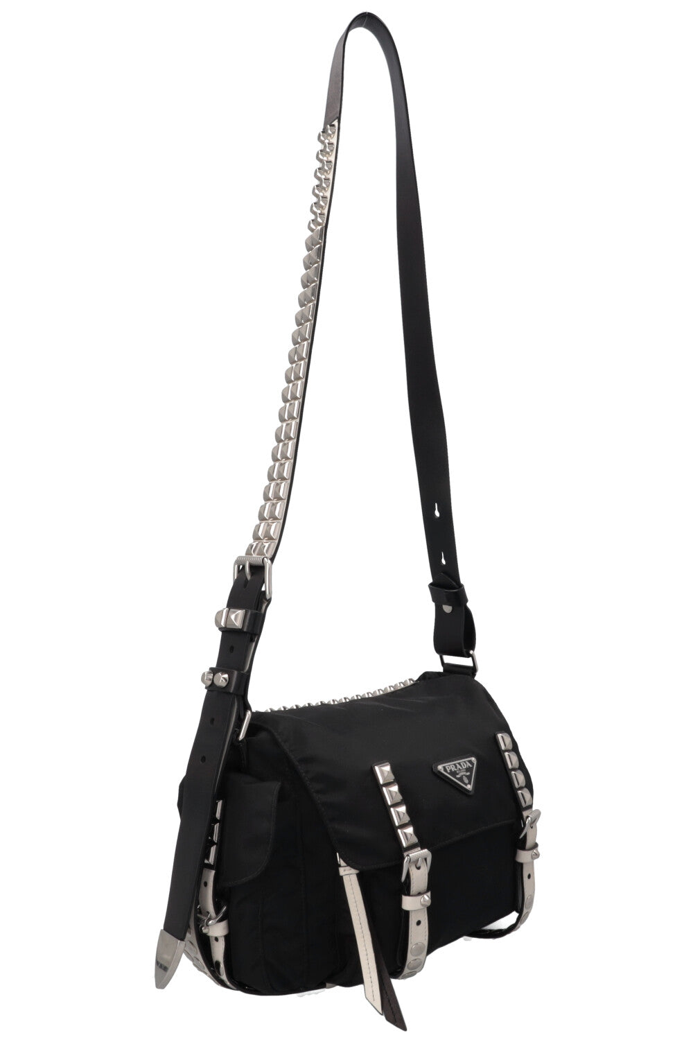 PRADA Studded New Vela Crossbody Bag Black