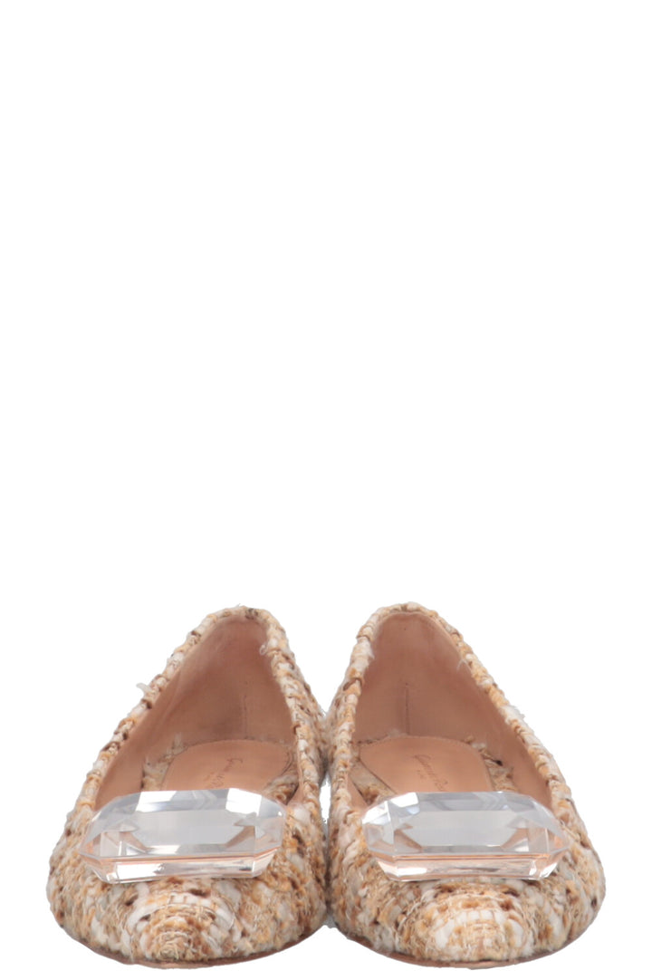 GIANVITO ROSSI Jaipur Ballet Flats Tweed Beige White
