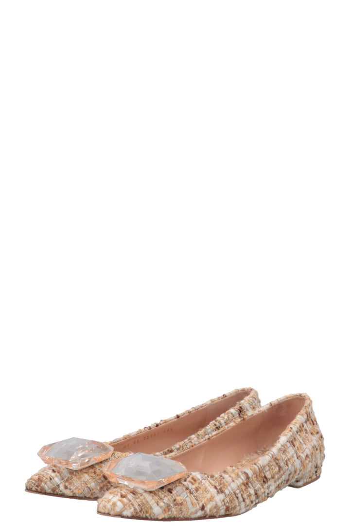 GIANVITO ROSSI Jaipur Ballet Flats Tweed Beige White