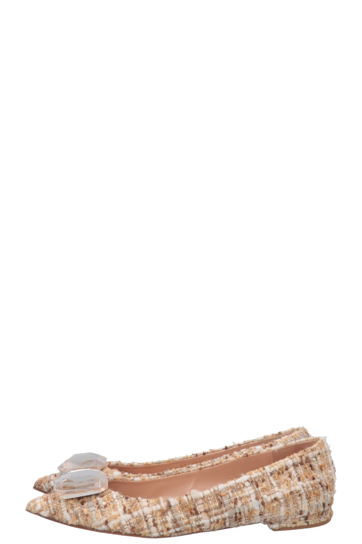 GIANVITO ROSSI Jaipur Ballet Flats Tweed Beige White