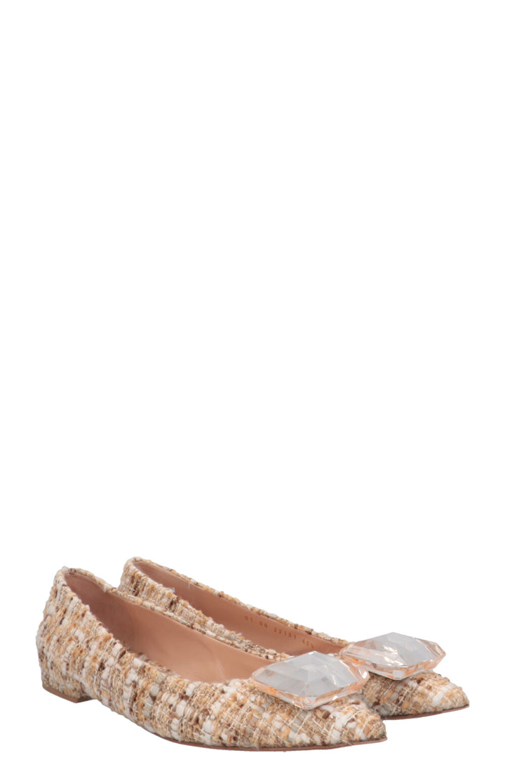 GIANVITO ROSSI Jaipur Ballet Flats Tweed Beige White