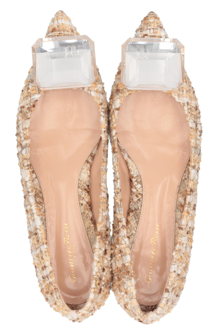 GIANVITO ROSSI Jaipur Ballet Flats Tweed Beige White
