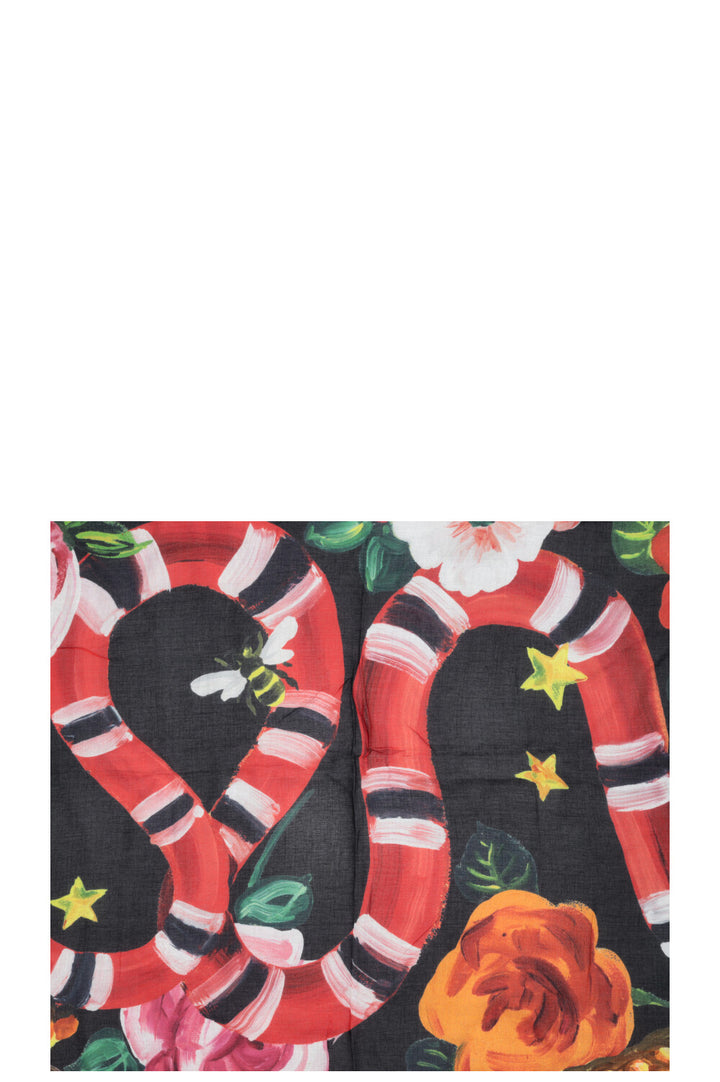 GUCCI foulard serpent floral noir rose