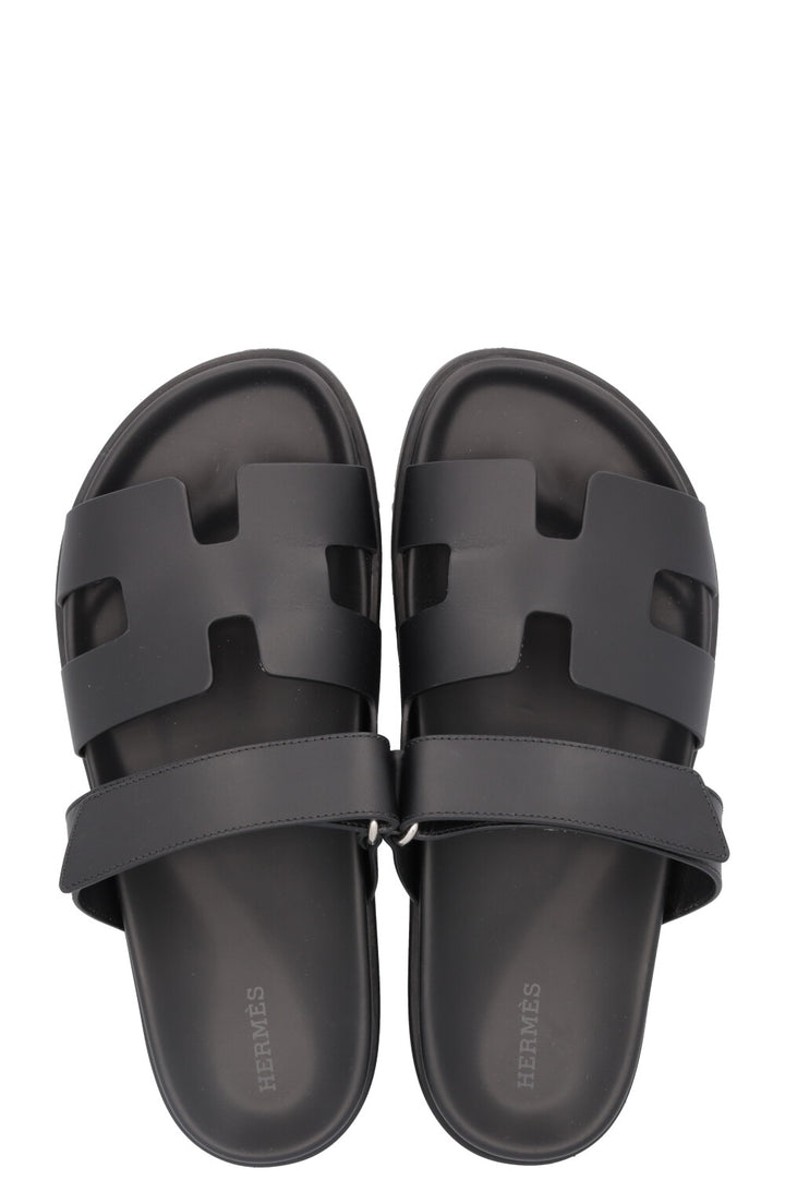 HERMÈS Chypre Flats Leather Noir