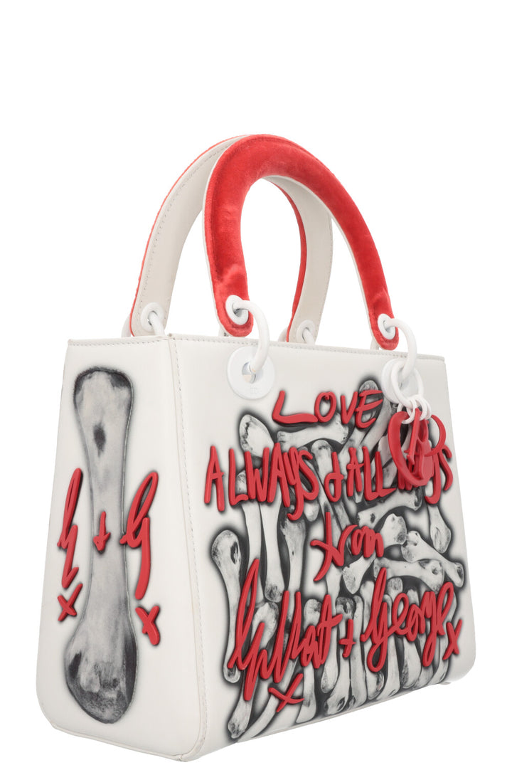 CHRISTIAN DIOR Medium Lady Dior Gilbert &amp; George Limited Edition White