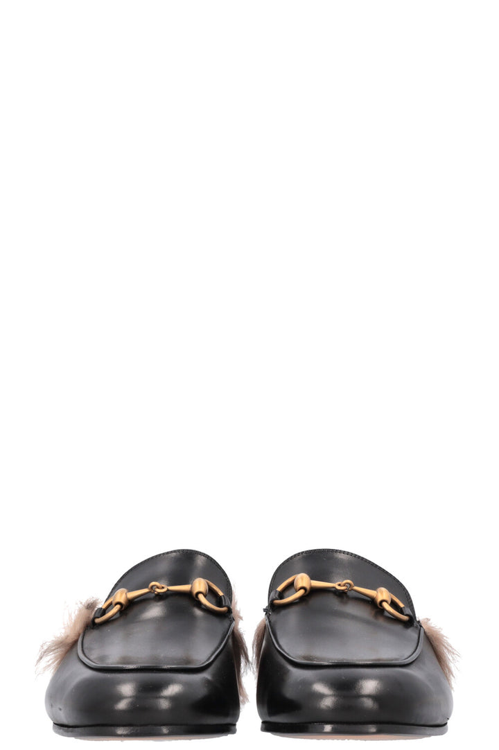 GUCCI Fur Princetown Mules Black Leather