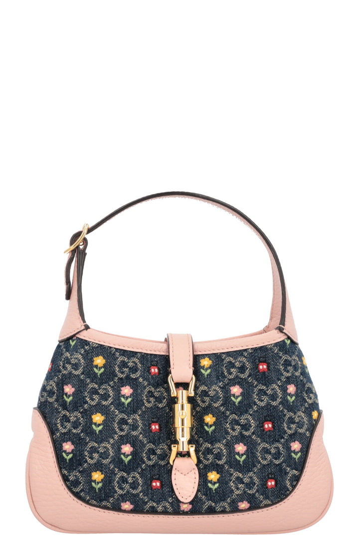 Mini-jupe en jean fleuri GUCCI 1961 Jackie Bleu Blush