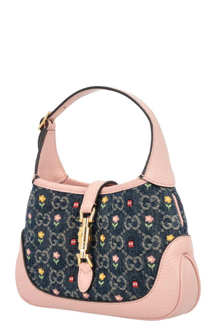 Mini-jupe en jean fleuri GUCCI 1961 Jackie Bleu Blush