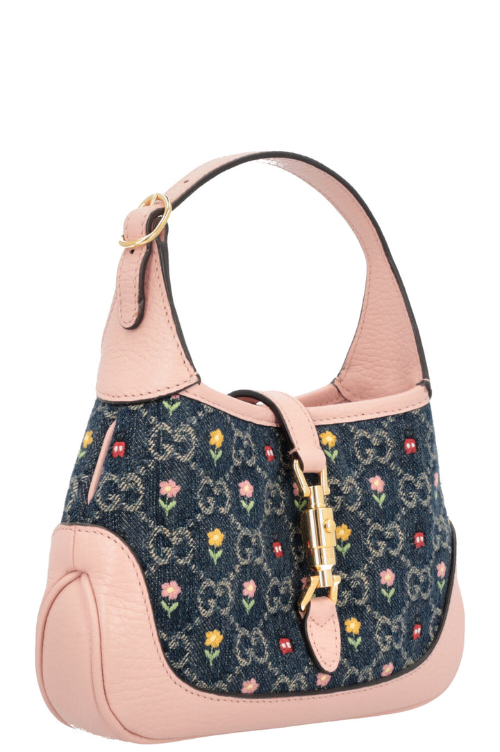 Mini-jupe en jean fleuri GUCCI 1961 Jackie Bleu Blush