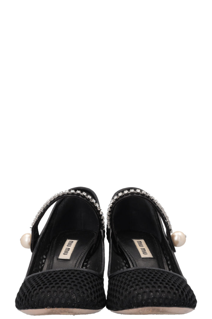 Escarpins Mary Jane en cristal MIU MIU en maille noire