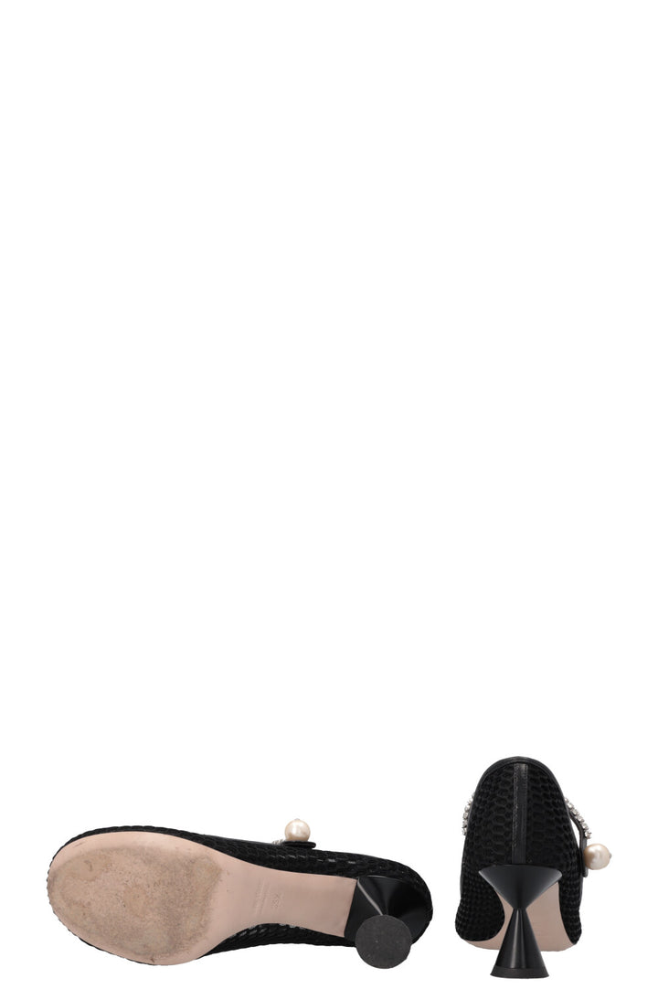 Escarpins Mary Jane en cristal MIU MIU en maille noire