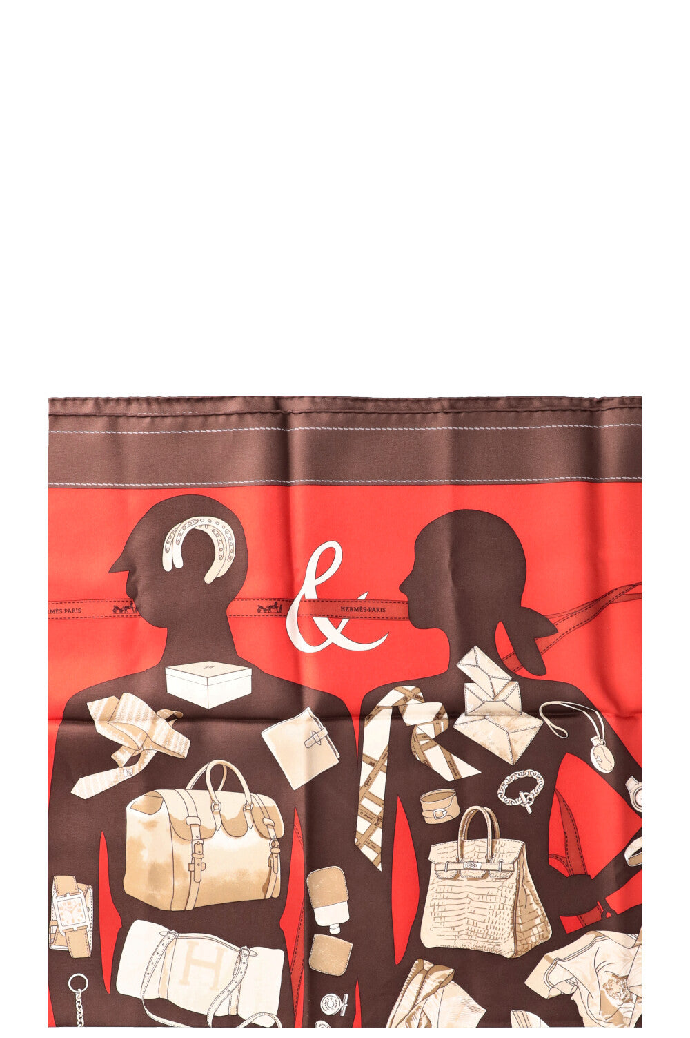 HERMÈS Monsieur & Madame Carré 90 Silk Red Brown