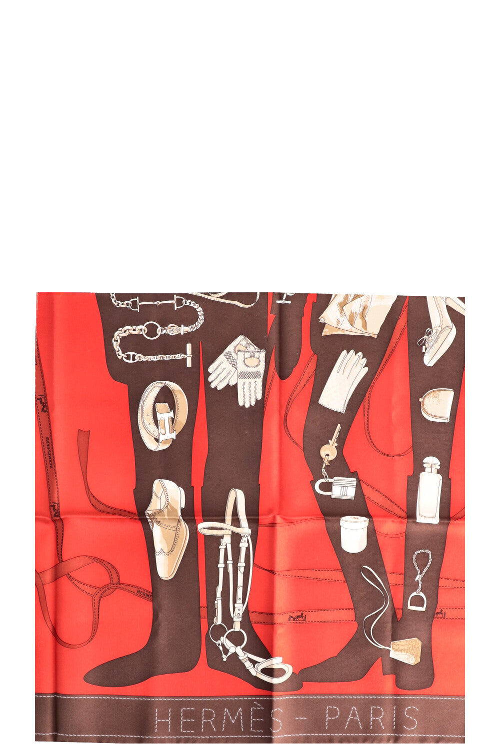 HERMÈS Monsieur & Madame Carré 90 Silk Red Brown