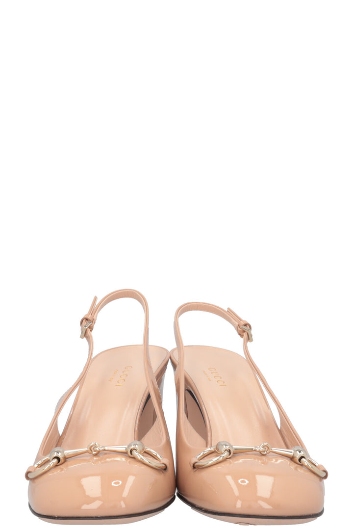 GUCCI Horsebit Heels Patent Nude