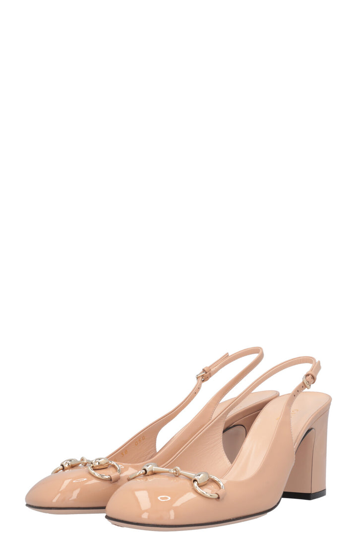 GUCCI Horsebit Heels Patent Nude