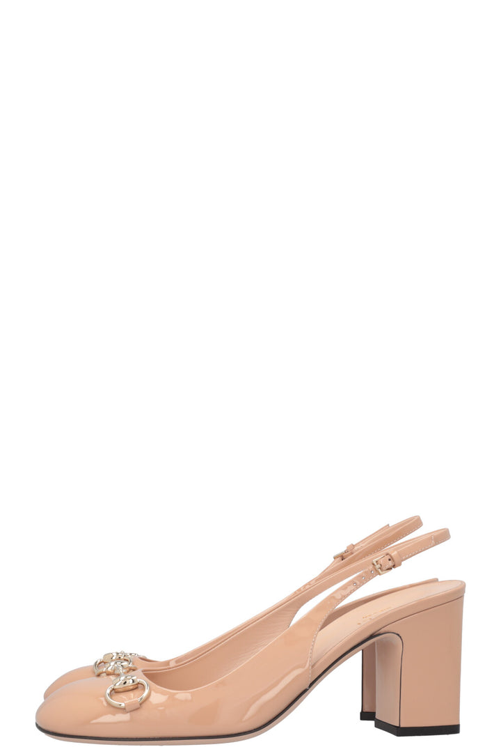 GUCCI Horsebit Heels Patent Nude
