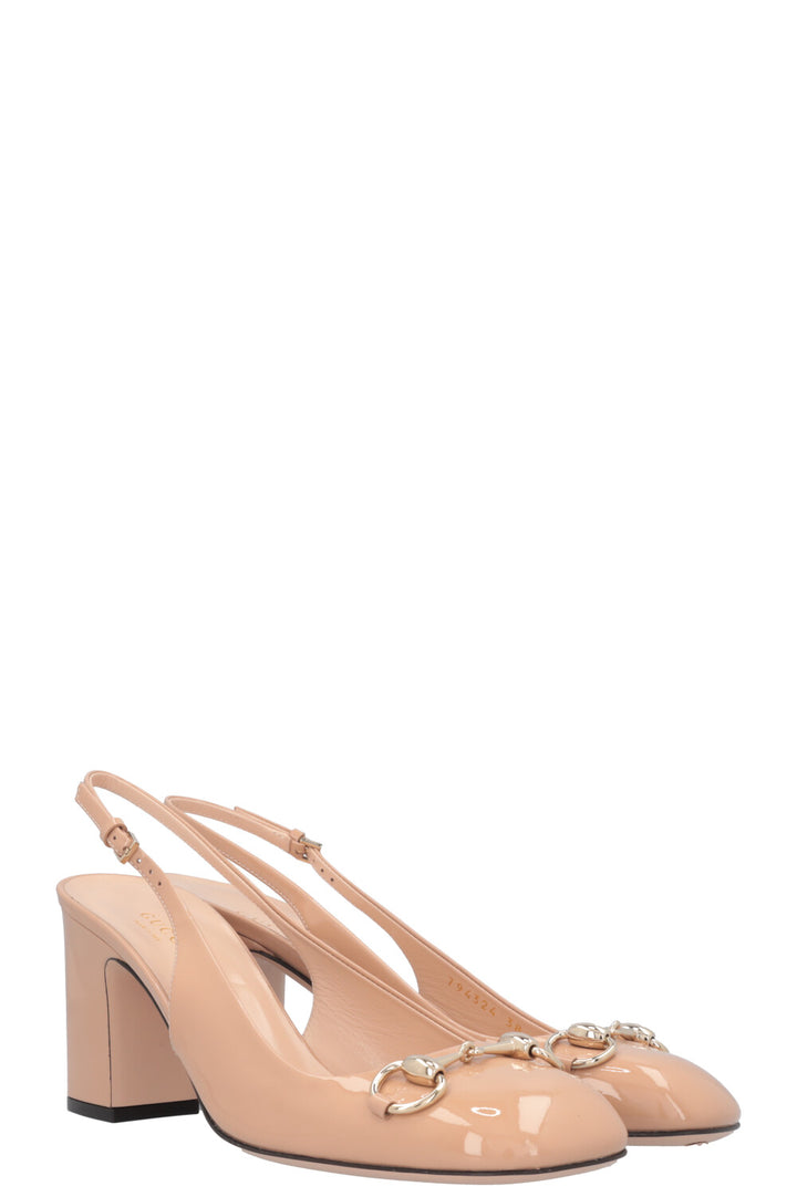GUCCI Horsebit Heels Patent Nude