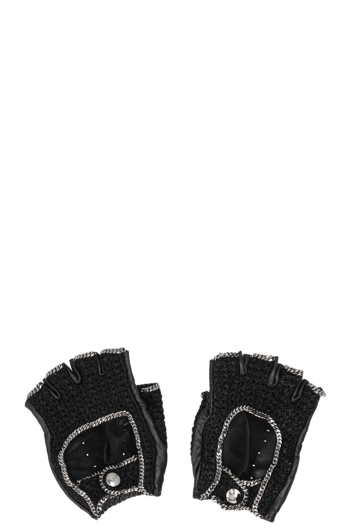 CHANEL Gloves Knit Chain Black