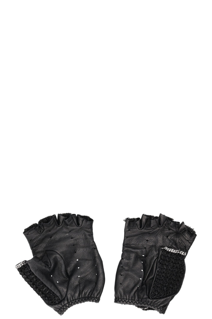 CHANEL Gloves Knit Chain Black
